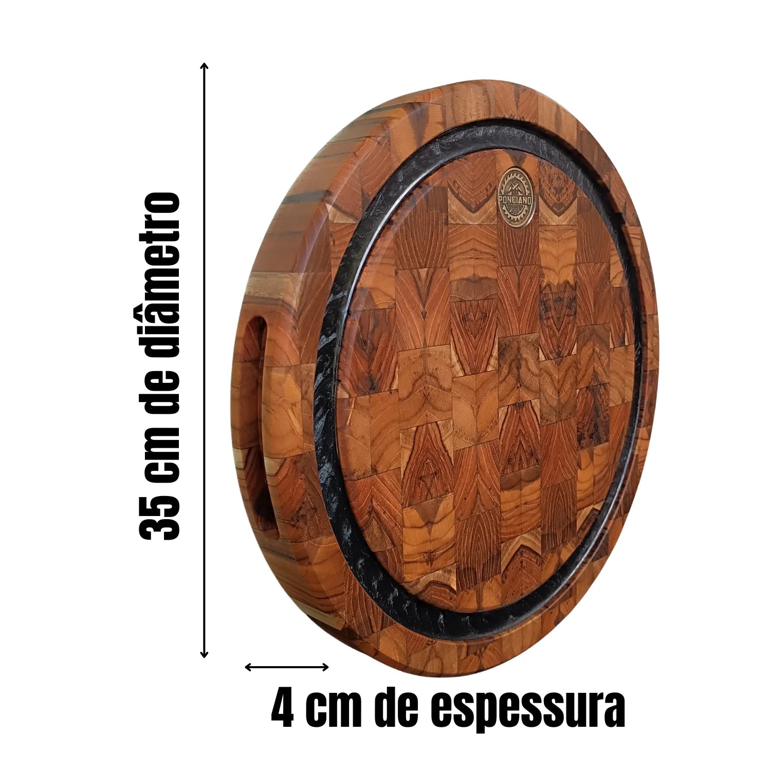 Tábua Redonda End Grain 35cm Ponciano - Resina Preta