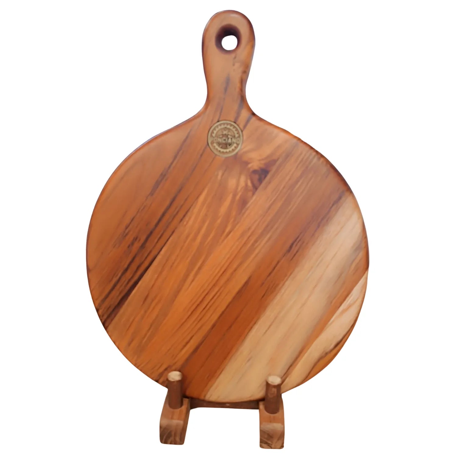 Tábua de Servir Áurea em madeira Teca com suporte, frente, Ponciano