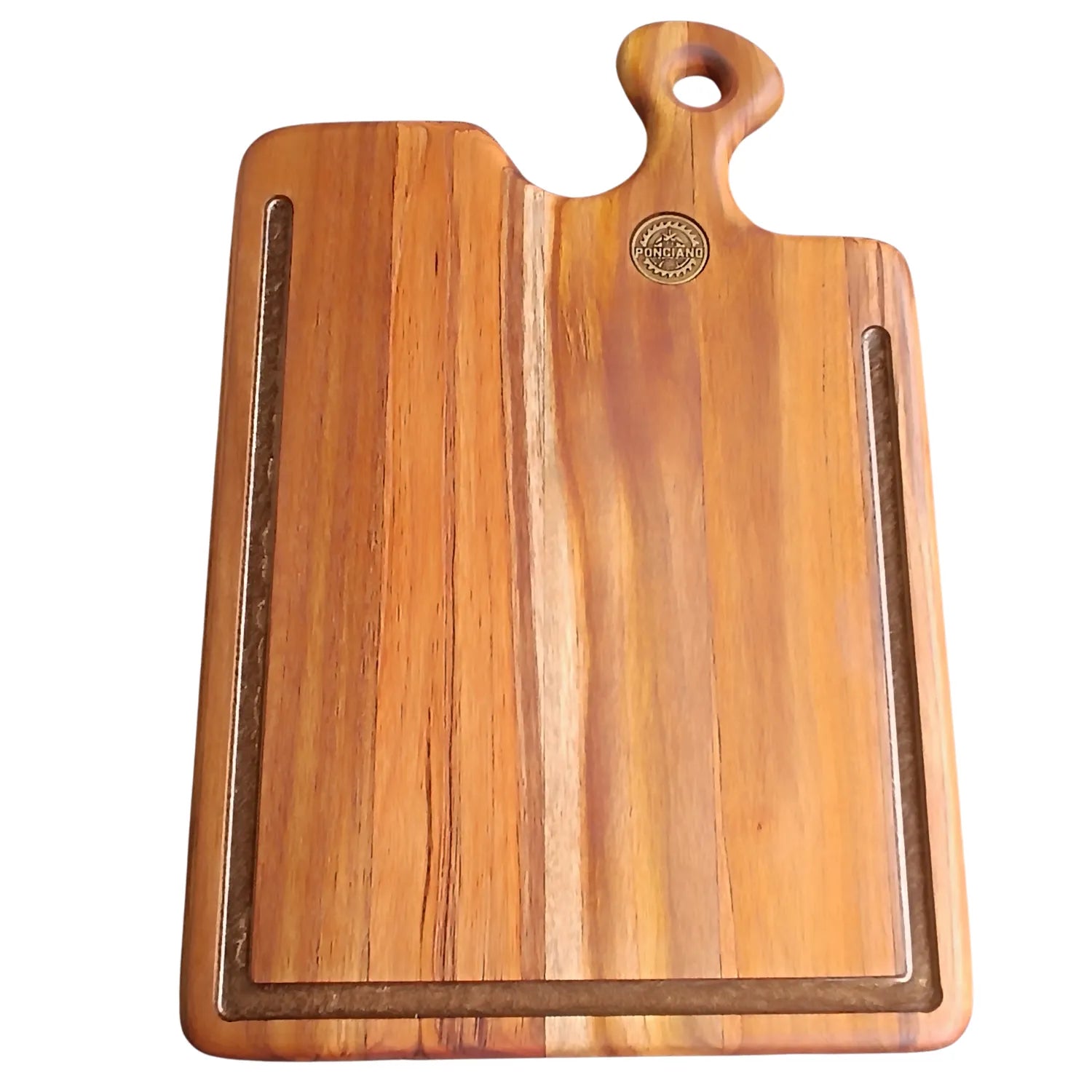 Tábua de corte e servir Madri, frontal,  Resina dourada, Teca, Ponciano