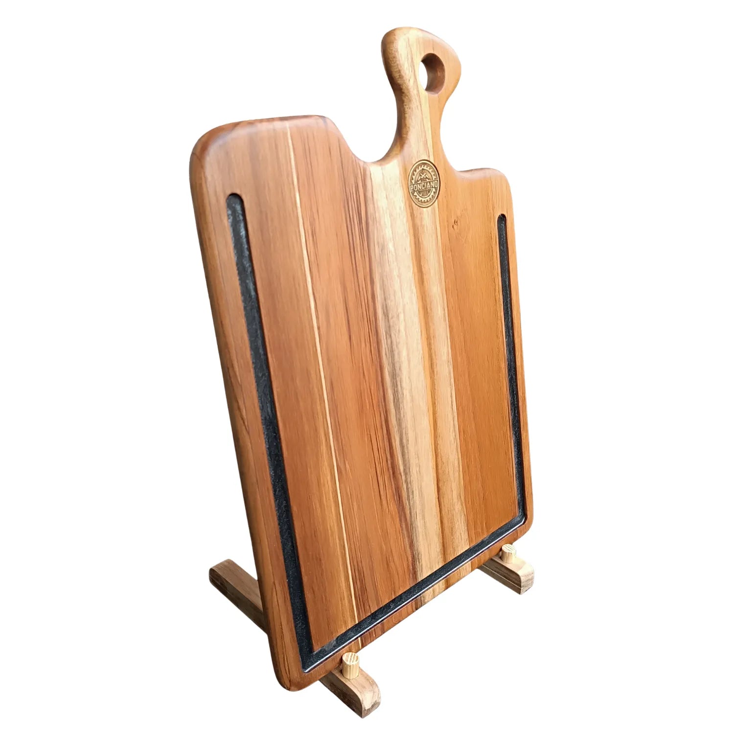 Tábua de corte e servir Madri, frontal, churrasco, Resina preta, Teca, Ponciano