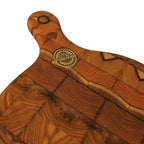Tábua de Corte e Servir Redonda End Grain com Cabo - Madeira Teca Invertida