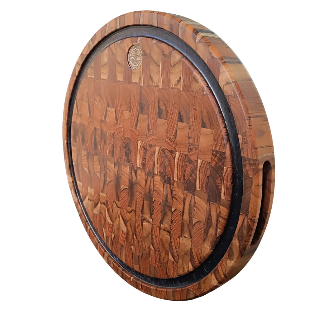 Tábua Redonda End Grain 45cm Resina Preta