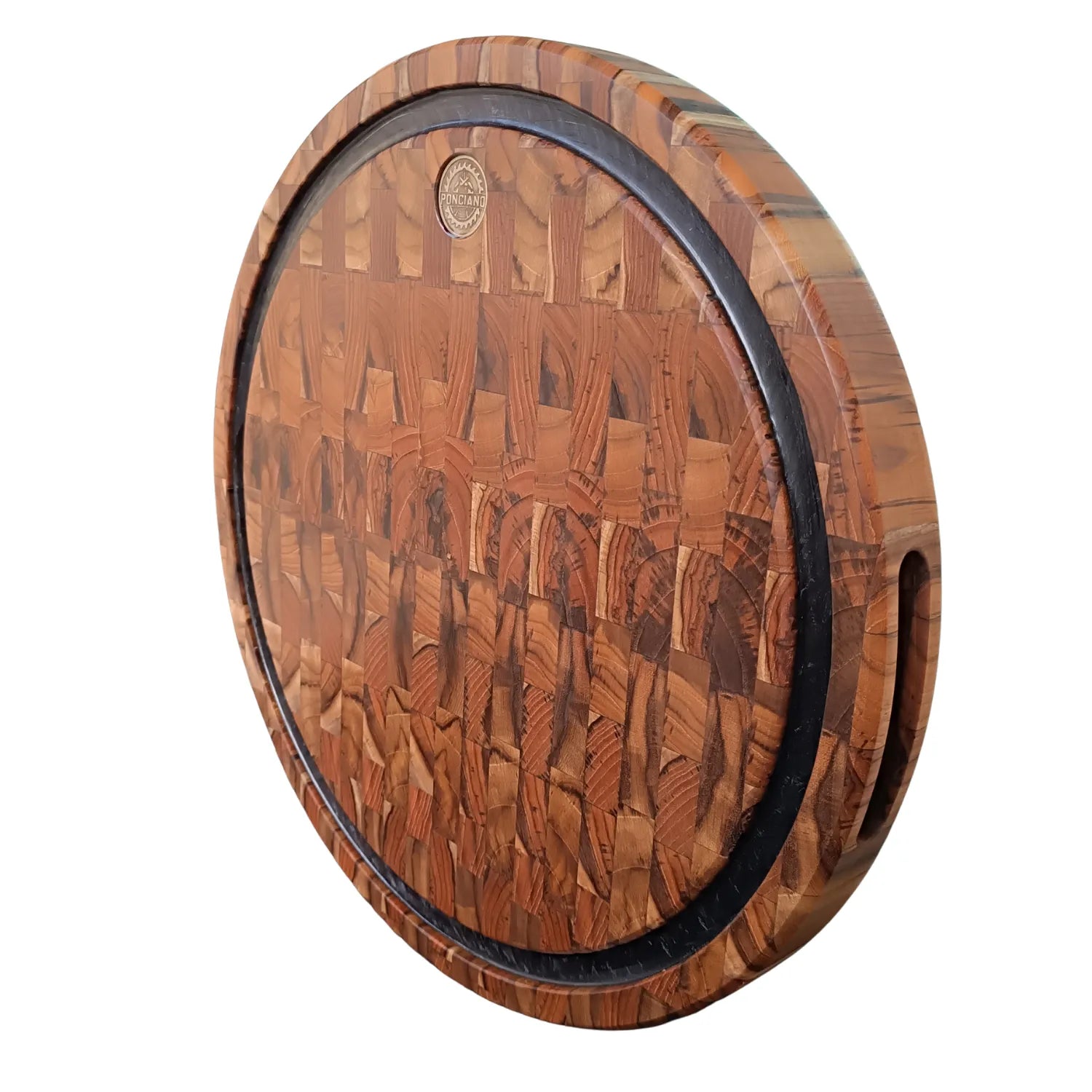 Tábua Redonda End Grain 45cm Resina Preta