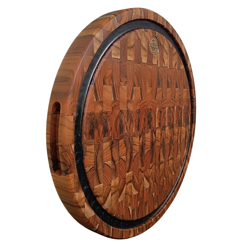 Tábua Redonda End Grain 45cm Resina Preta