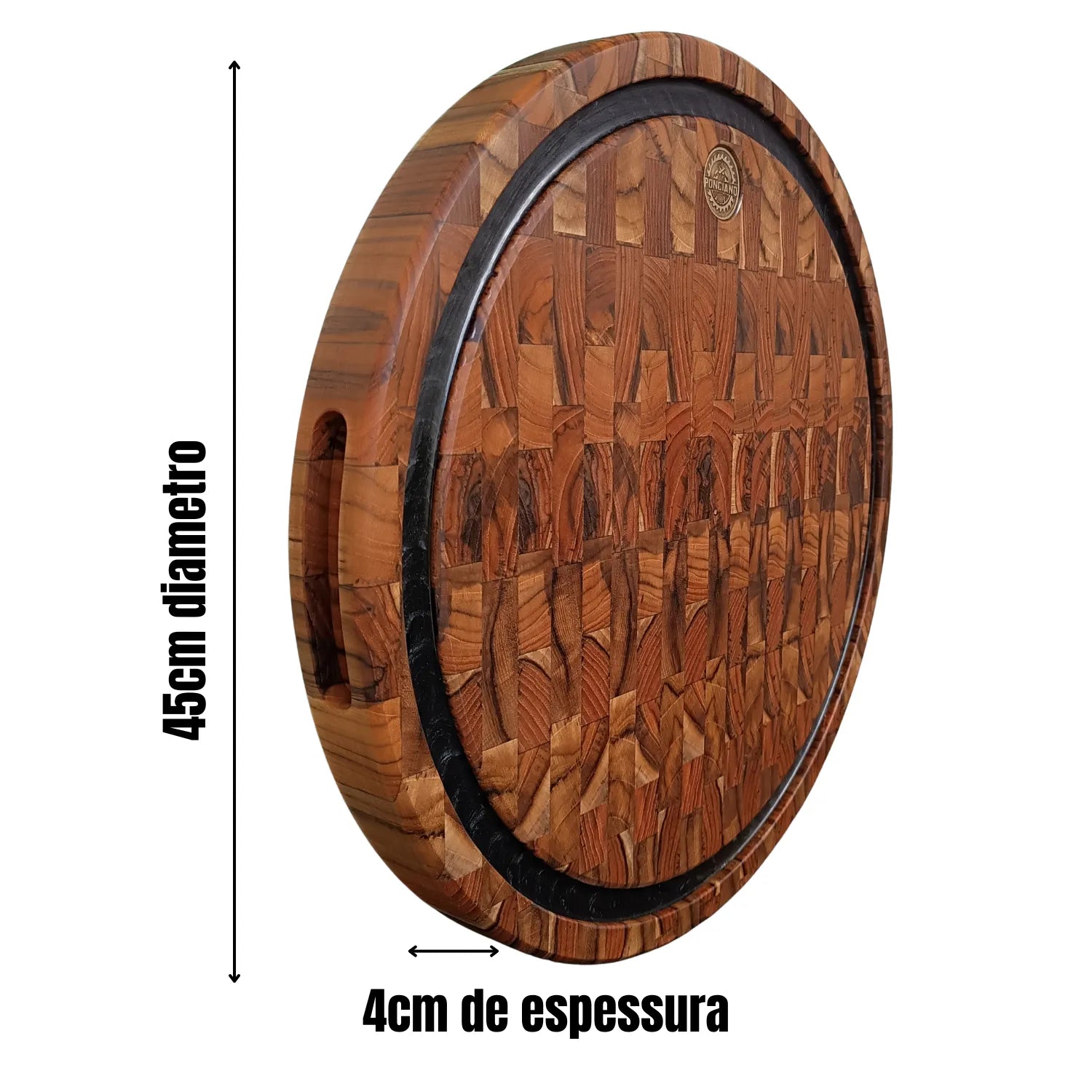 Tábua Redonda End Grain 45cm Resina Preta