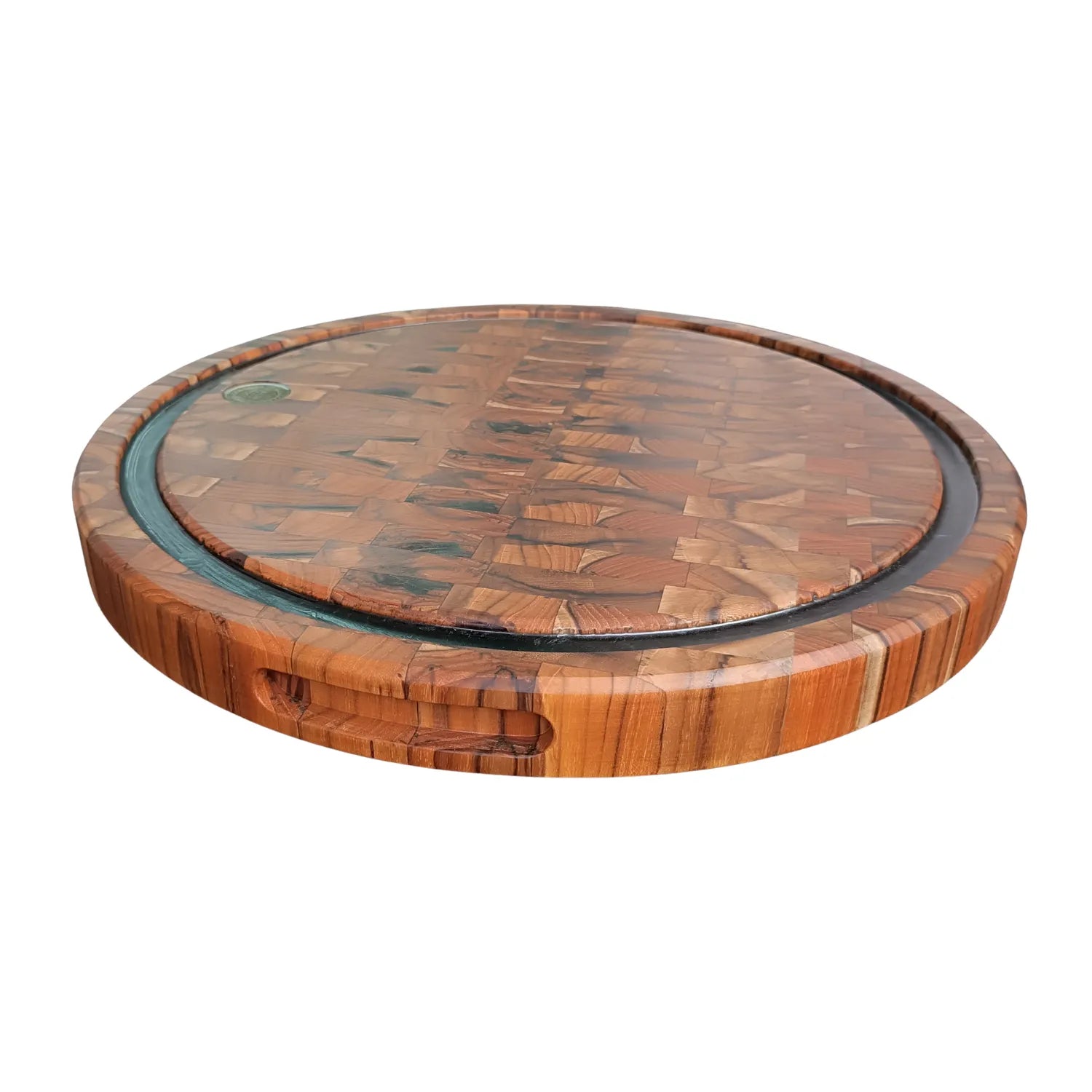 Tábua Redonda End Grain 45cm Resina Preta
