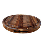 Tábua Redonda End Grain, canaleta resinada, pegador embutido na lateral, Teca, Ponciano.