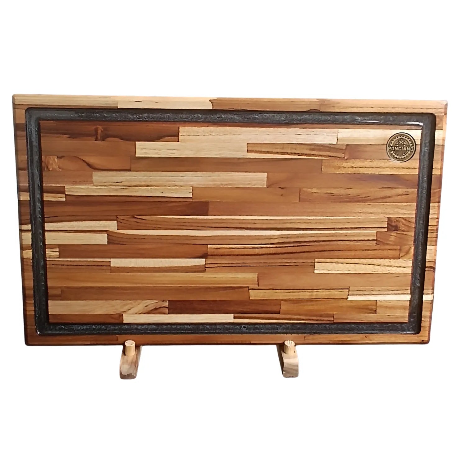 Tábua  Churrasco Texana, perfil frontal, resina preta, Teca, Ponciano